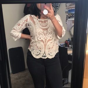 Knit, sheer long sleeve blouse